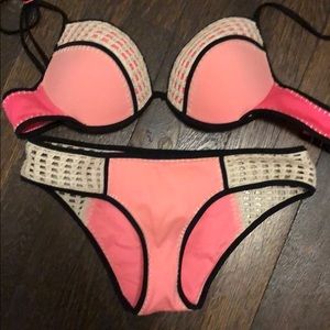 Pink and crochet 🧶 swim suit.